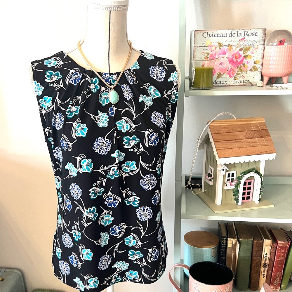 Calvin Klein Black and Blue Floral Blouse